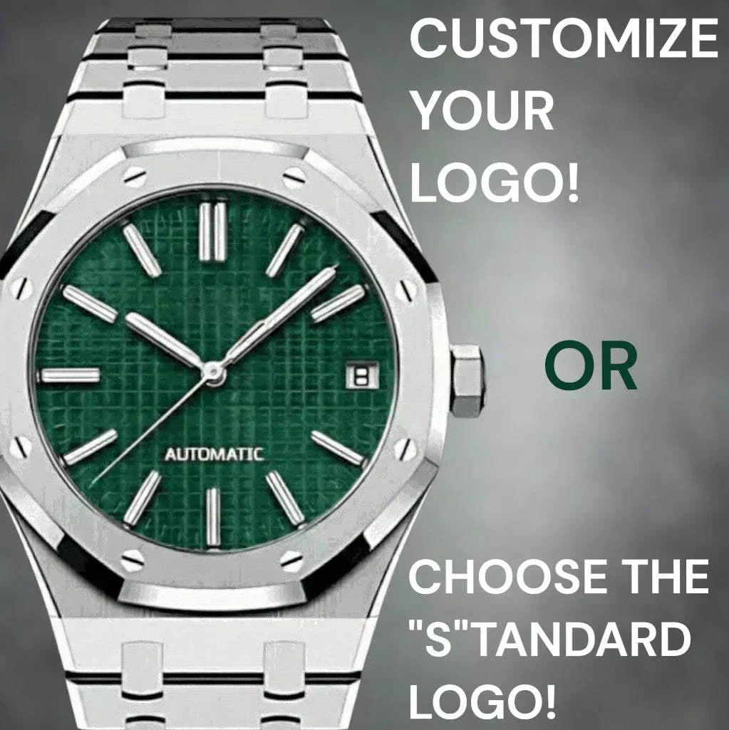 Seiko Mod Royal Oak luxury watch with green dial and stainless steel case by Modtime Creations