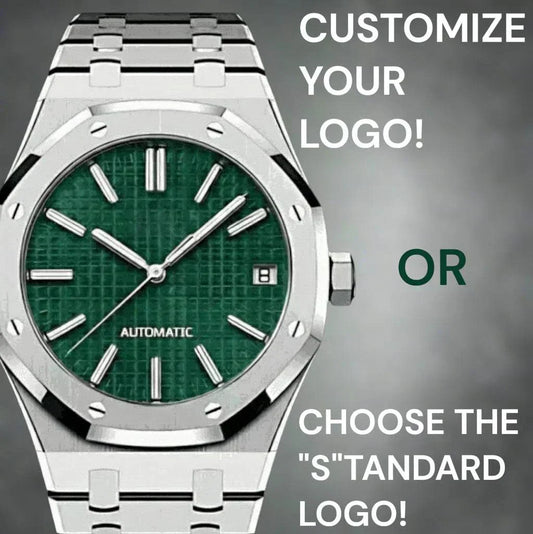 Seiko Mod Royal Oak luxury watch with green dial and stainless steel case by Modtime Creations