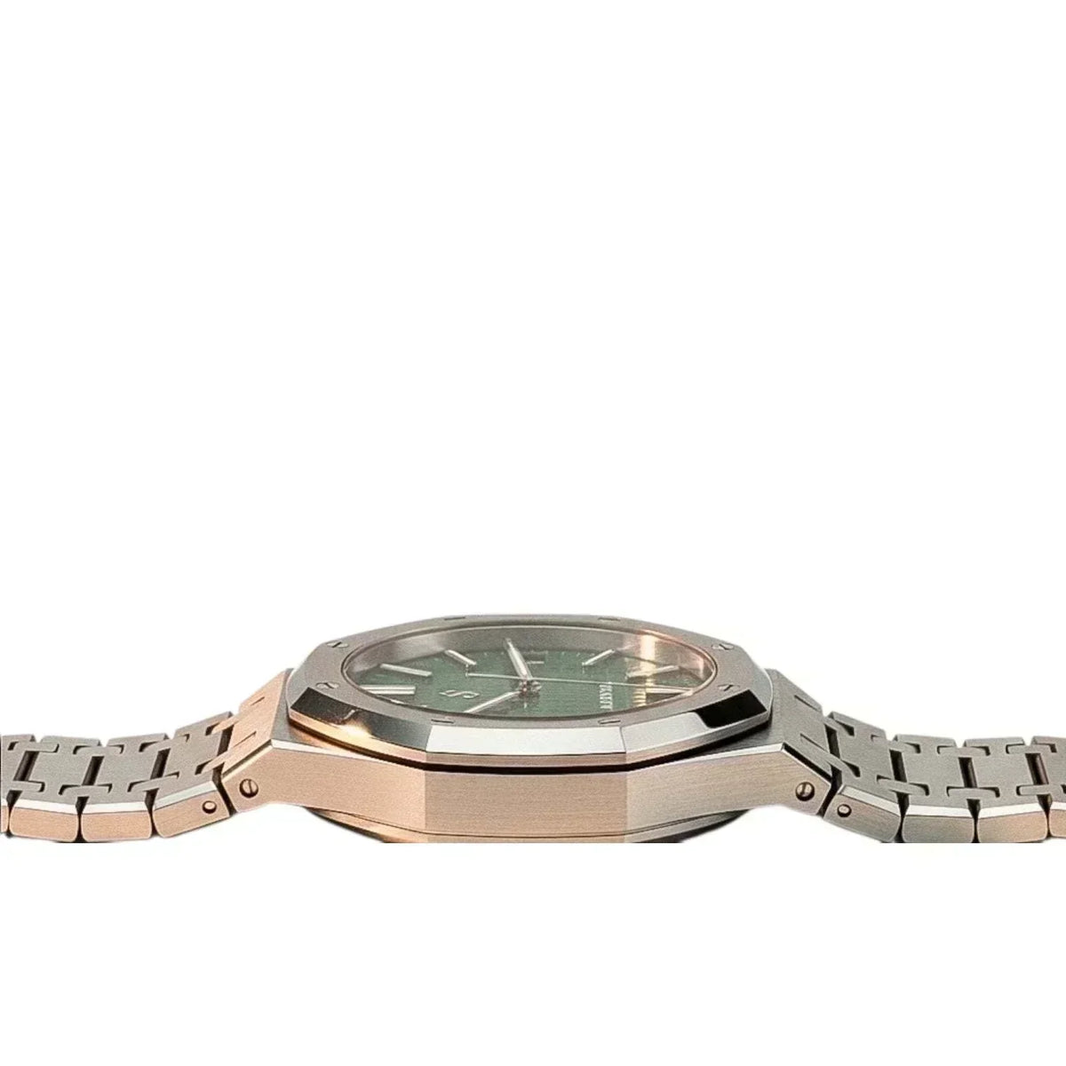Seiko Mod Royal Oak luxury watch with green dial and stainless steel case by Modtime Creations by Modtime Creations