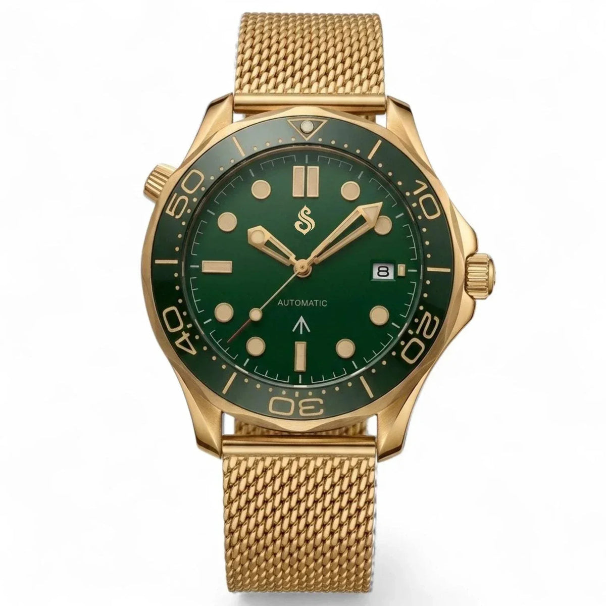 Seiko Mod SeaMaster Watch Green Gold Master Bond 007 Diver: Modtime Creations