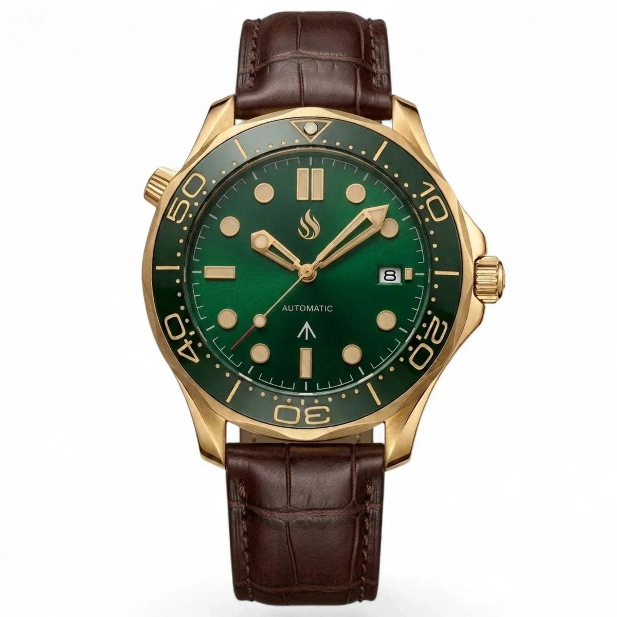 Seiko Mod SeaMaster Watch Green Gold Master Bond 007 Diver: Modtime Creations