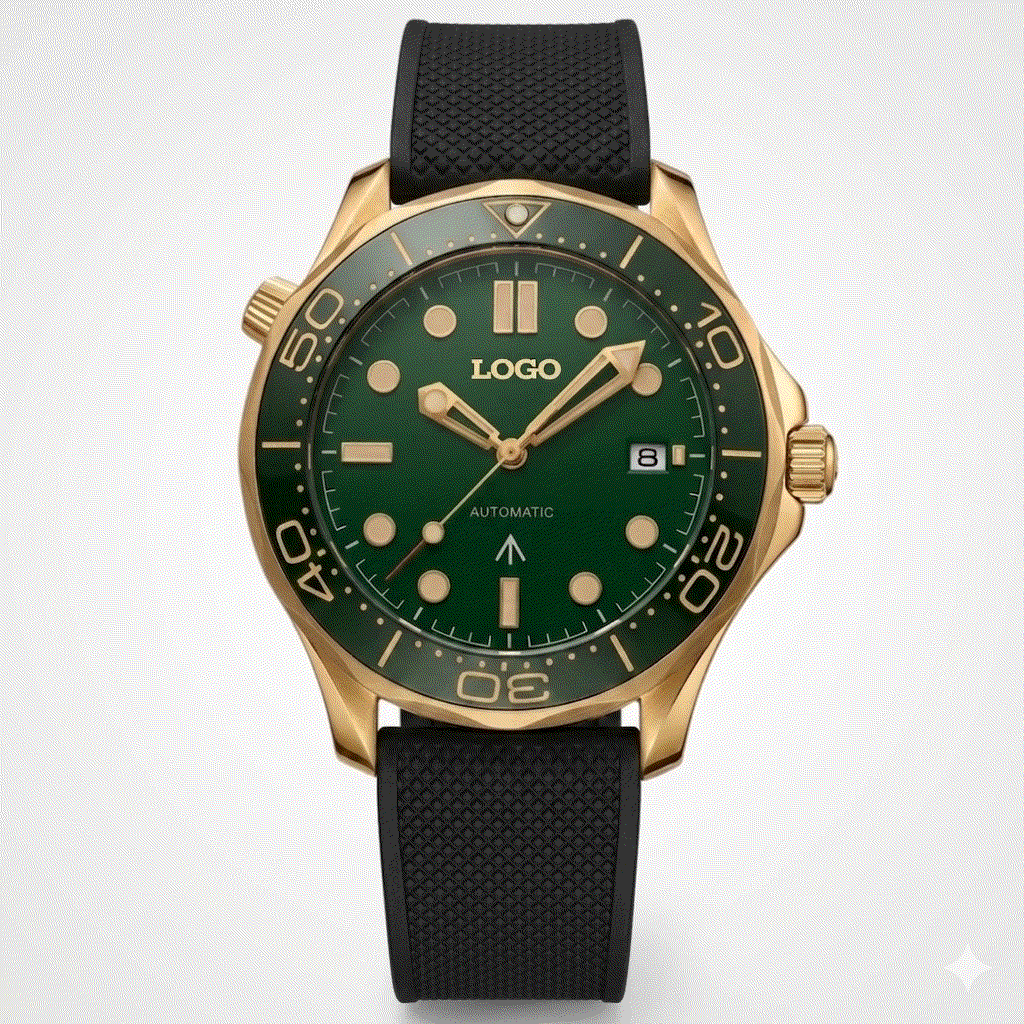 Seiko Mod SeaMaster Watch Green Gold Master Bond 007 Diver: Modtime Creations
