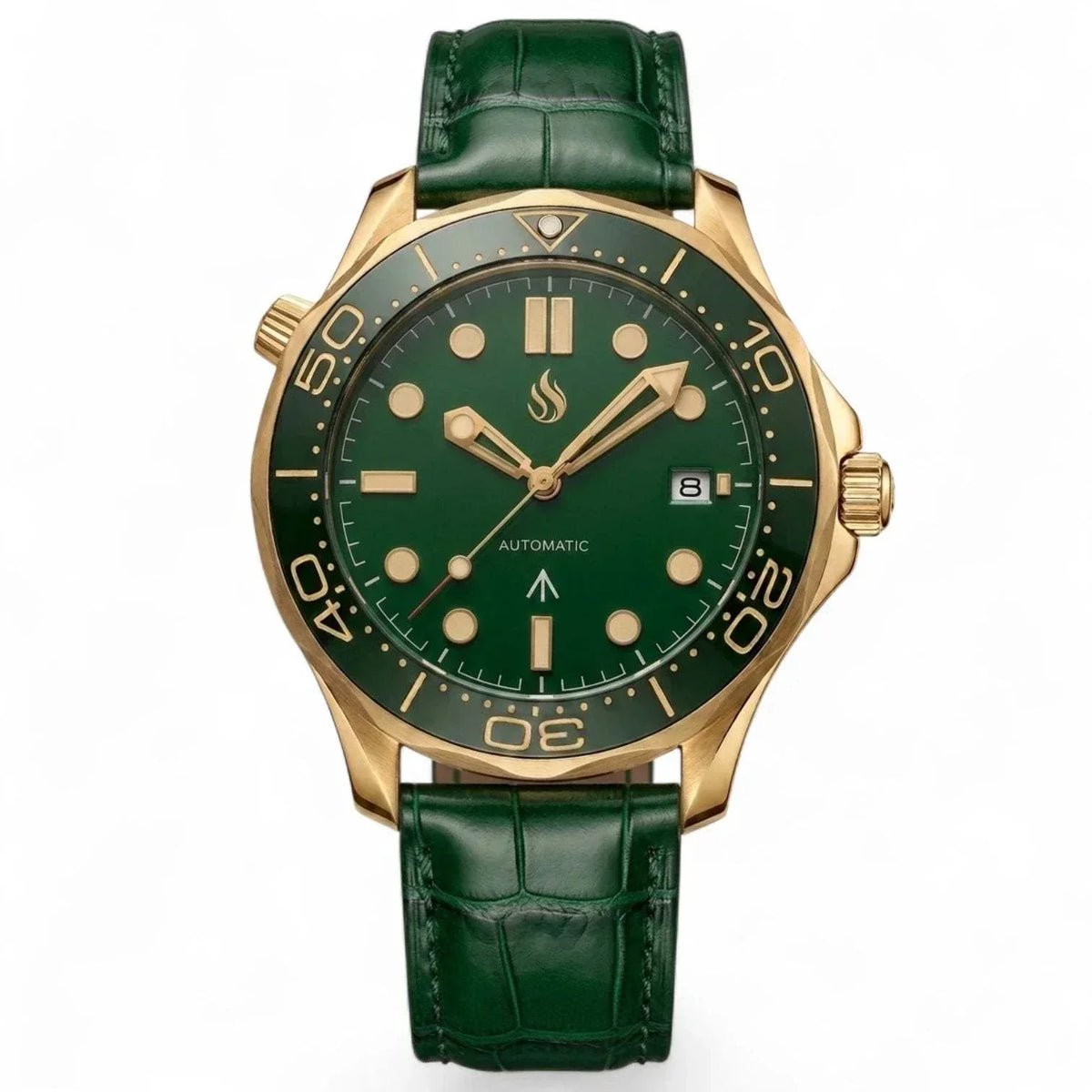 Seiko Mod SeaMaster Watch Green Gold Master Bond 007 Diver: Modtime Creations