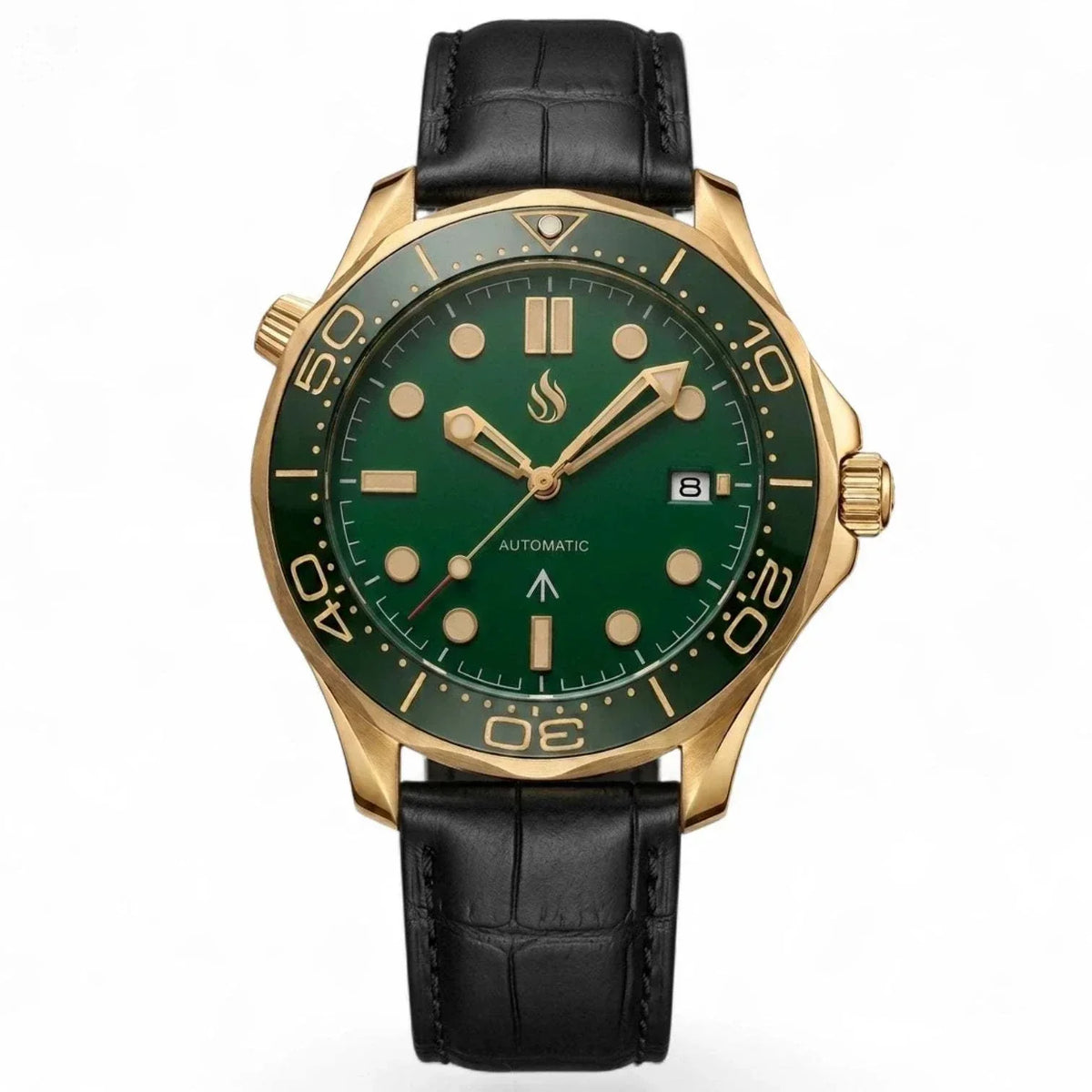 Seiko Mod SeaMaster Watch Green Gold Master Bond 007 Diver: Modtime Creations