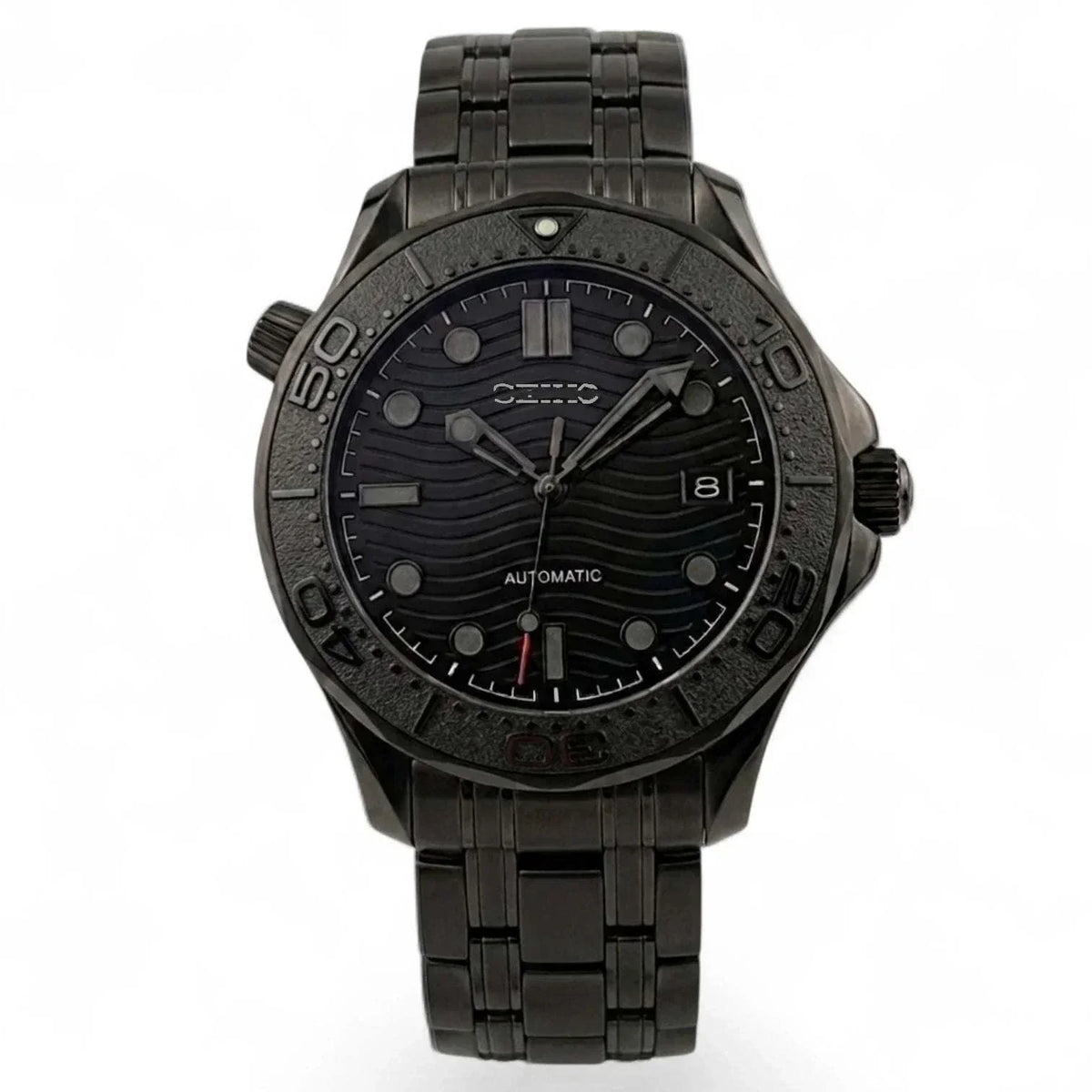 Seiko Mod Seamaster 300 Stealth Black Dial and Bezel Watch built by Modtime Creations
