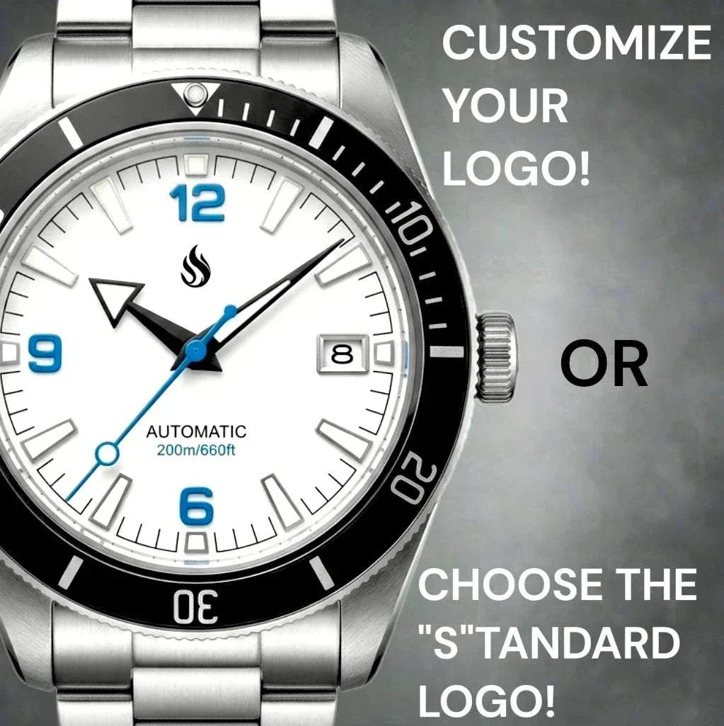 Seiko Mod Seamaster Tudor Fusion watch with a white dial and blue numbers by Modtime Creations 