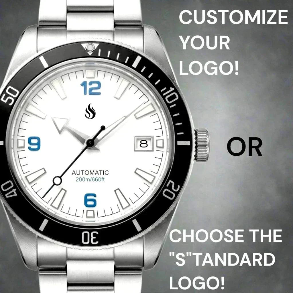 Seiko Mod Seamaster Tudor Fusion watch with a white dial and blue numbers by Modtime Creations 