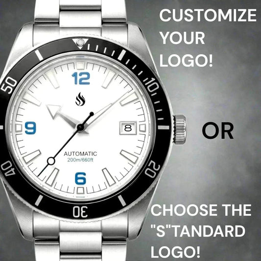 Seiko Mod Seamaster Tudor Fusion watch with a white dial and blue numbers by Modtime Creations 