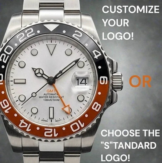 Seiko Mod Silver Black Orange GMT Submariner Watch Series by Modtime Creations