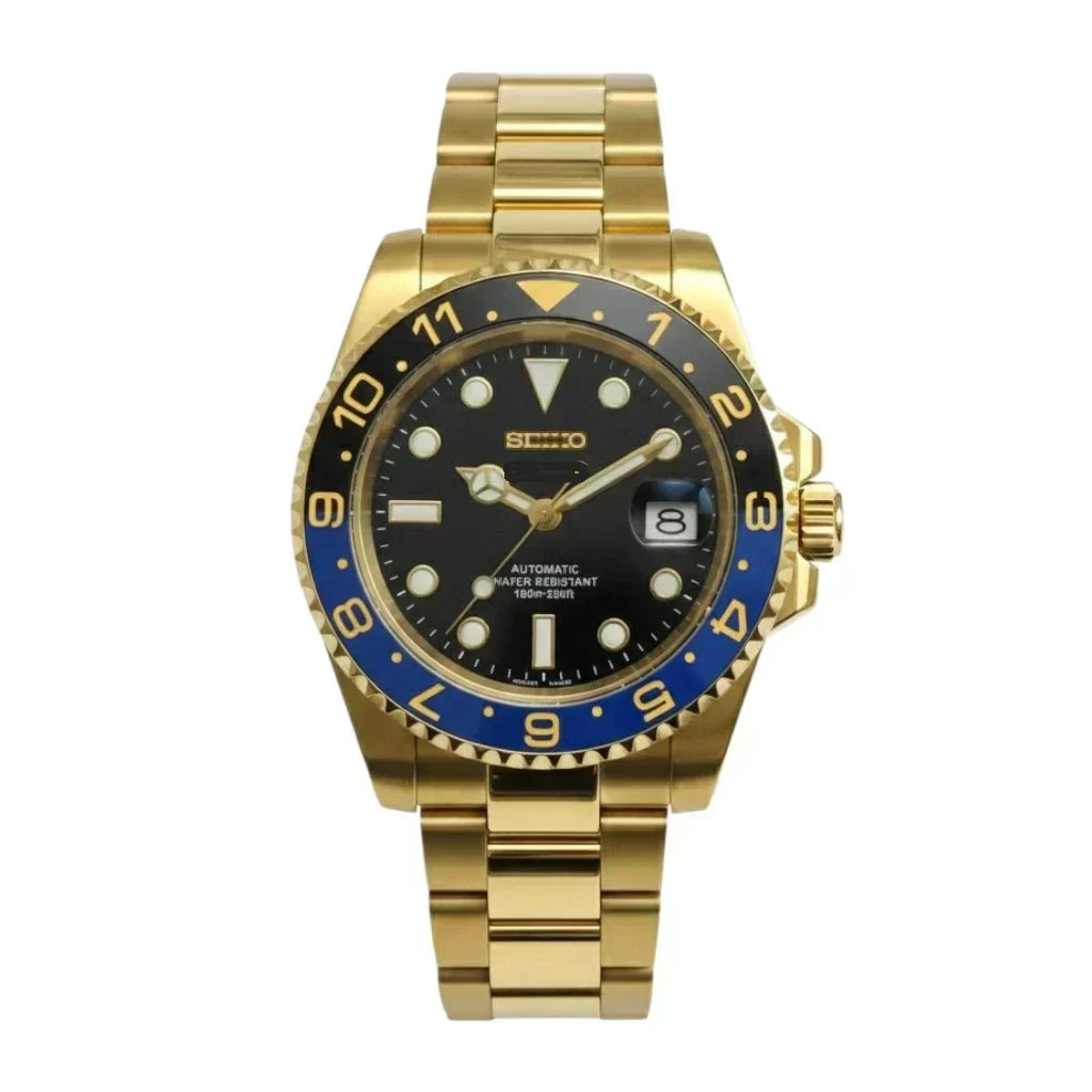 Seiko Mod Submariner "Batman" Blue Black Diver watch with sapphire crystal and NH35 automatic movement