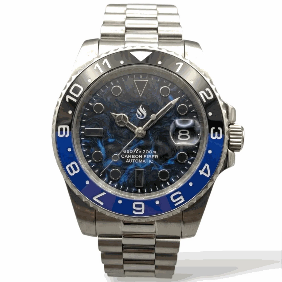 Seiko Mod Submariner Blue Black "Batman" Carbon Fiber Mod Watch built by Modtime Creations 