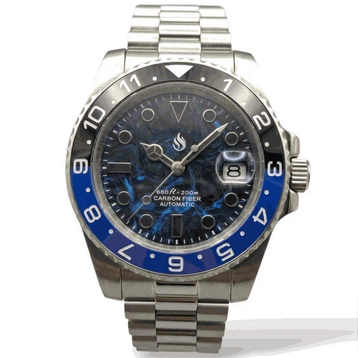 Seiko Mod Submariner Blue Black "Batman" Carbon Fiber Mod Watch built by Modtime Creations 