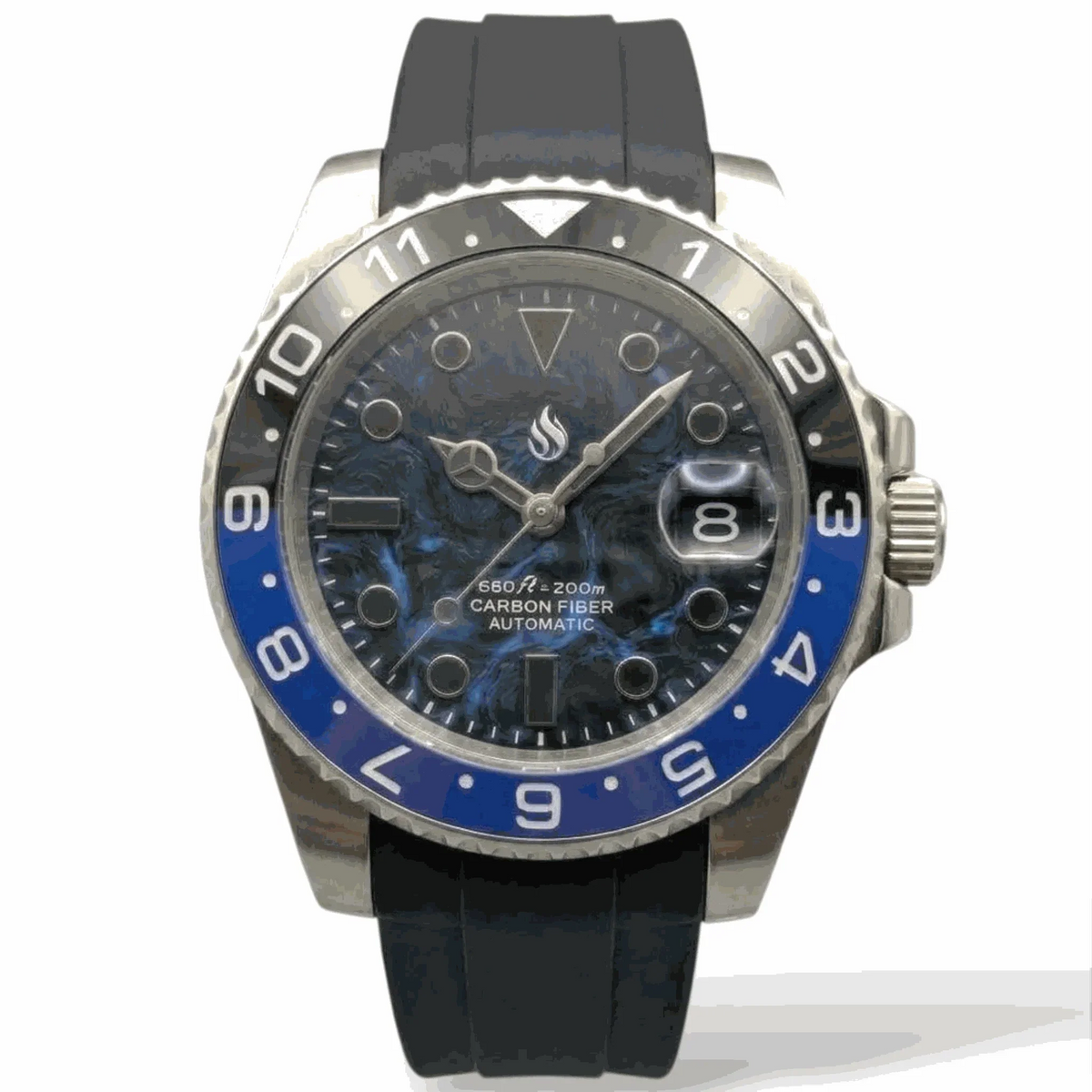 Seiko Mod Submariner Blue Black "Batman" Carbon Fiber Mod Watch built by Modtime Creations 