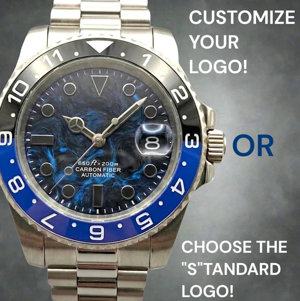 Seiko Mod Submariner Blue Black "Batman" Carbon Fiber Mod Watch built by Modtime Creations 