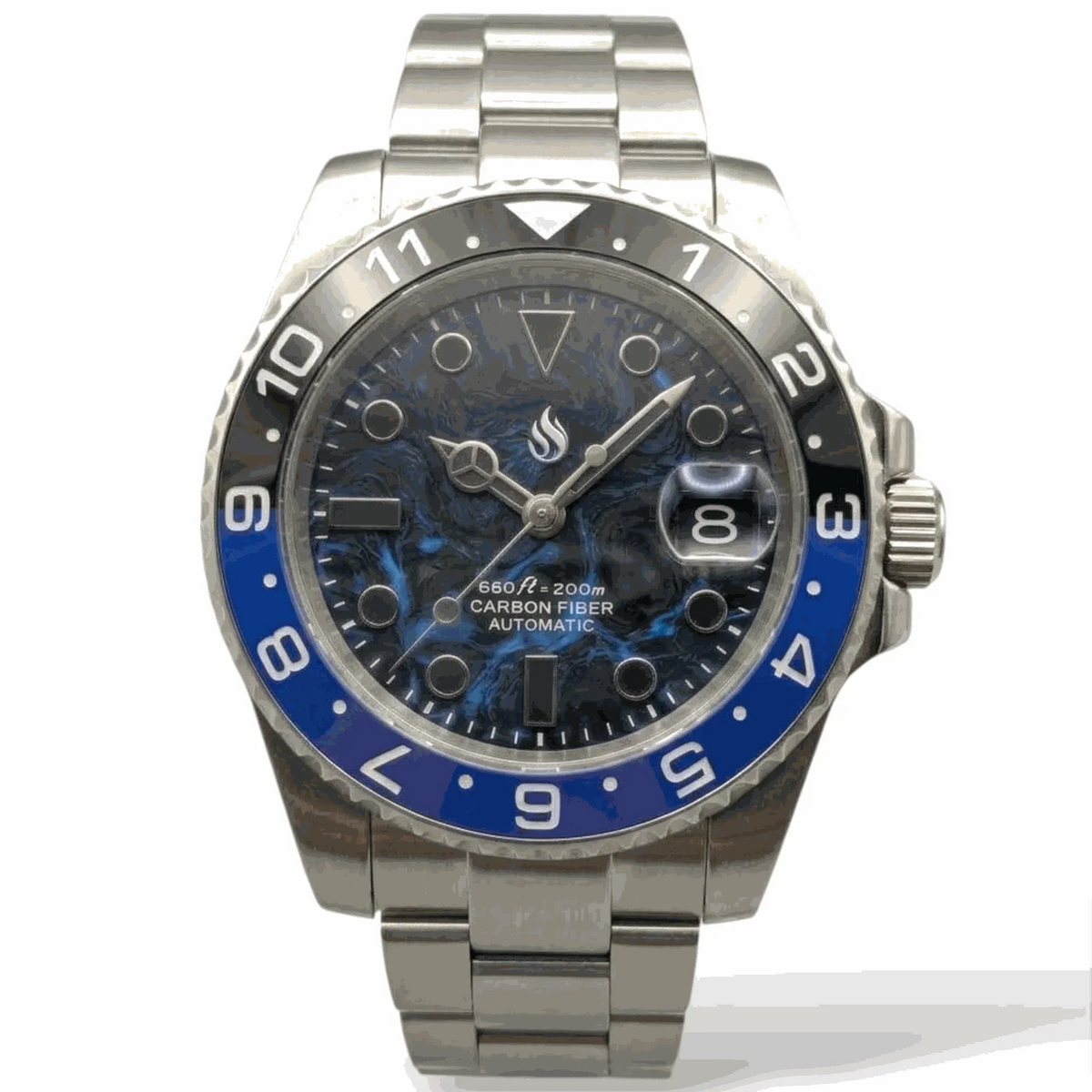 Seiko Mod Submariner Blue Black "Batman" Carbon Fiber Mod Watch built by Modtime Creations 