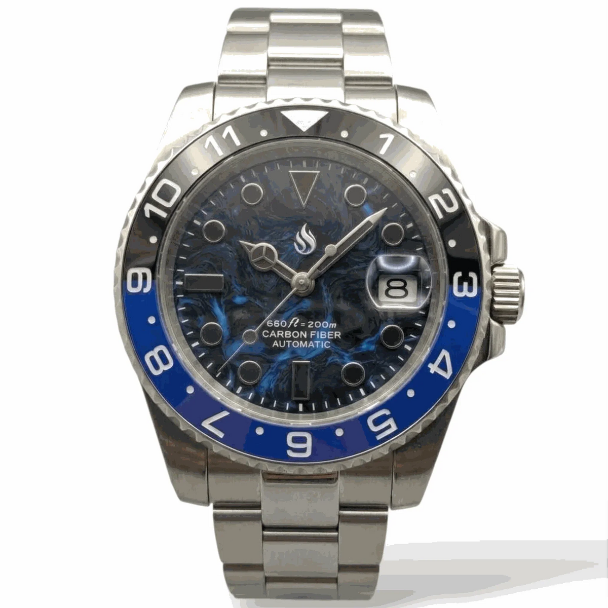 Seiko Mod Submariner Blue Black "Batman" Carbon Fiber Mod Watch built by Modtime Creations 