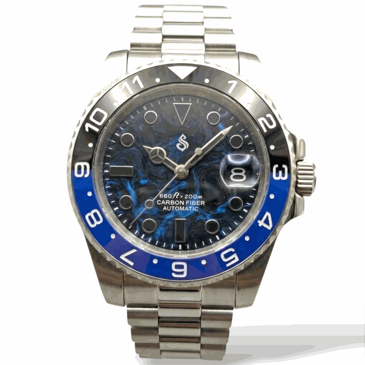 Seiko Mod Submariner Blue Black "Batman" Carbon Fiber Mod Watch built by Modtime Creations 