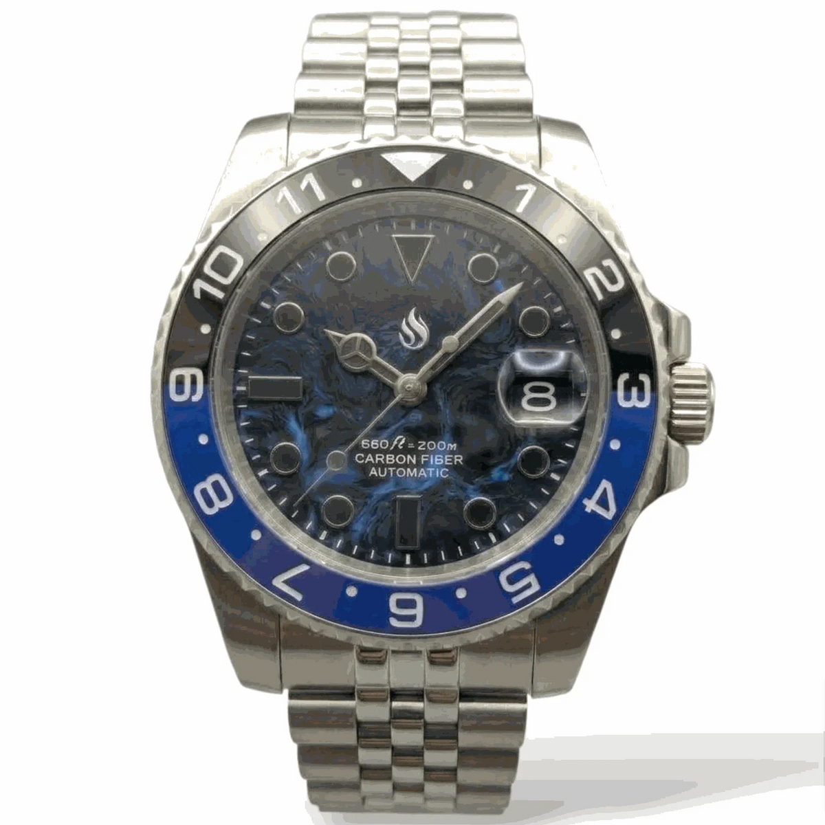 Seiko Mod Submariner Blue Black "Batman" Carbon Fiber Mod Watch built by Modtime Creations 