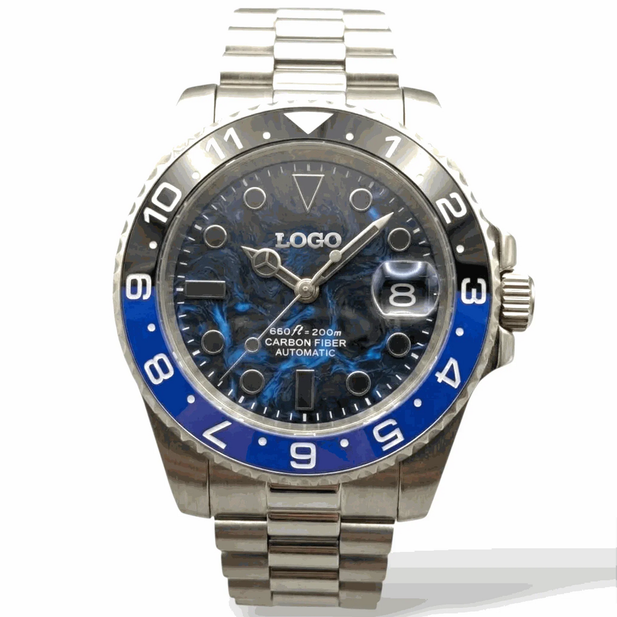 Seiko Mod Submariner Blue Black "Batman" Carbon Fiber Mod Watch built by Modtime Creations 