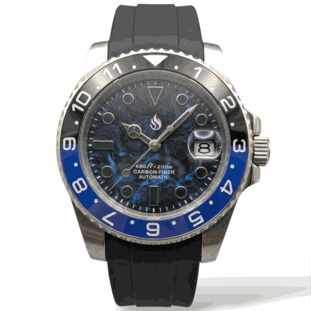 Seiko Mod Submariner Blue Black "Batman" Carbon Fiber Mod Watch built by Modtime Creations 