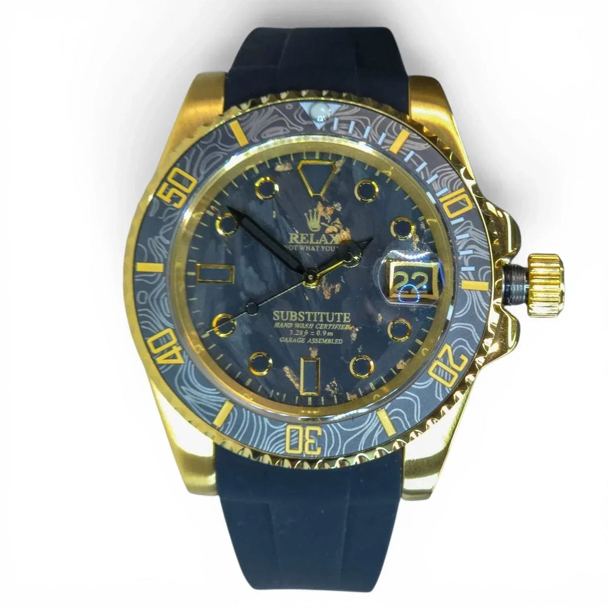 Seiko Mod Submariner Carbon Fiber Gold Black Dial at modtime creations