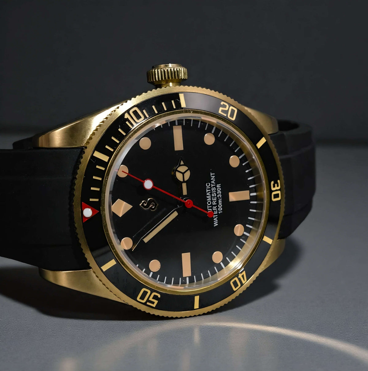 Seiko Mod Submariner Vintage Black Gold luxury 40mm diver watch with NH35 automatic movement and sapphire crystal by Modtime Creations