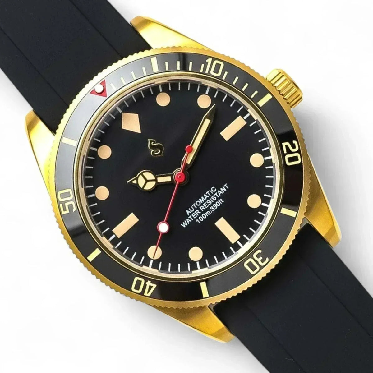 Seiko Mod Submariner Vintage Black Gold luxury 40mm diver watch with NH35 automatic movement and sapphire crystal by Modtime Creations