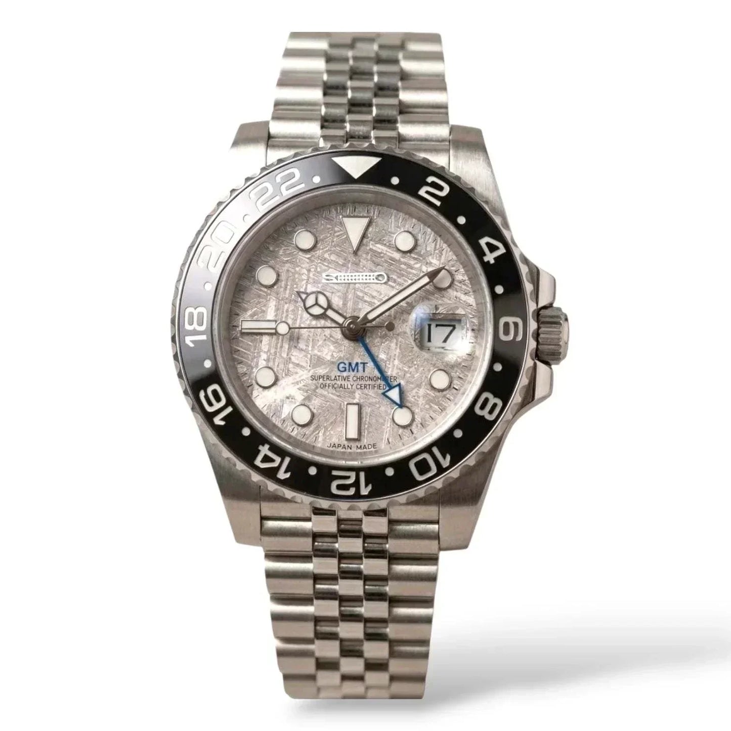 Seiko Mod Submariner Grey Carbon Fiber Diver Black GMT - Modtime Luxury Watch