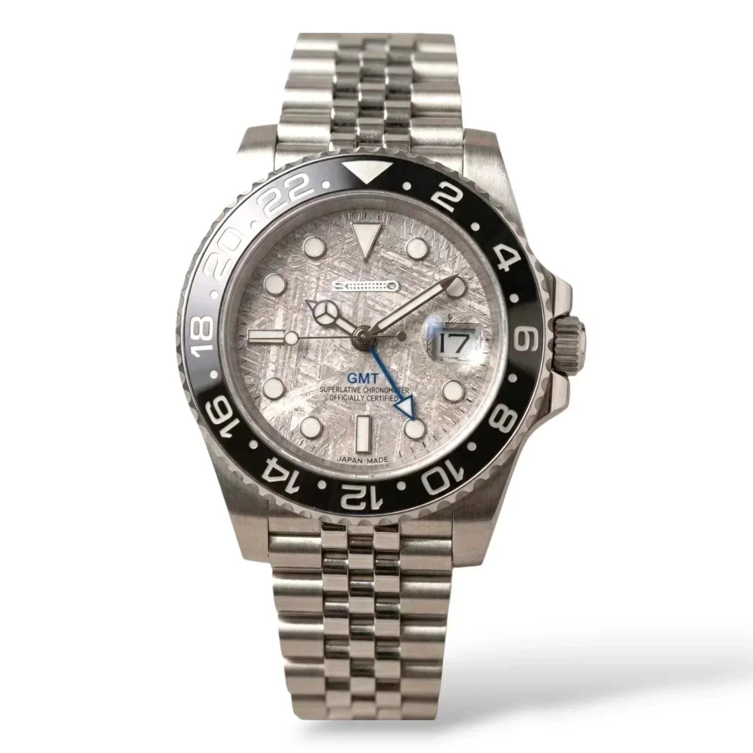 Seiko Mod Submariner Grey Carbon Fiber Diver Black GMT - Modtime Luxury Watch