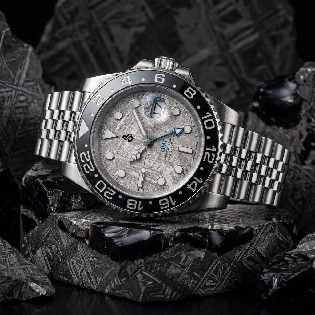 Seiko Mod Submariner Grey Carbon Fiber Diver Black GMT - Modtime Luxury Watch