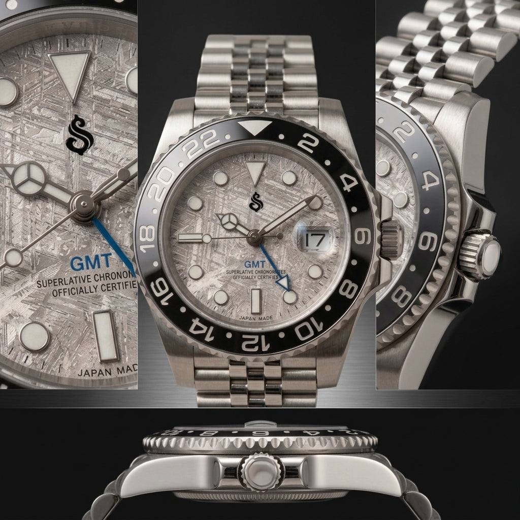 Seiko Mod Submariner Grey Carbon Fiber Diver Black GMT - Modtime Luxury Watch