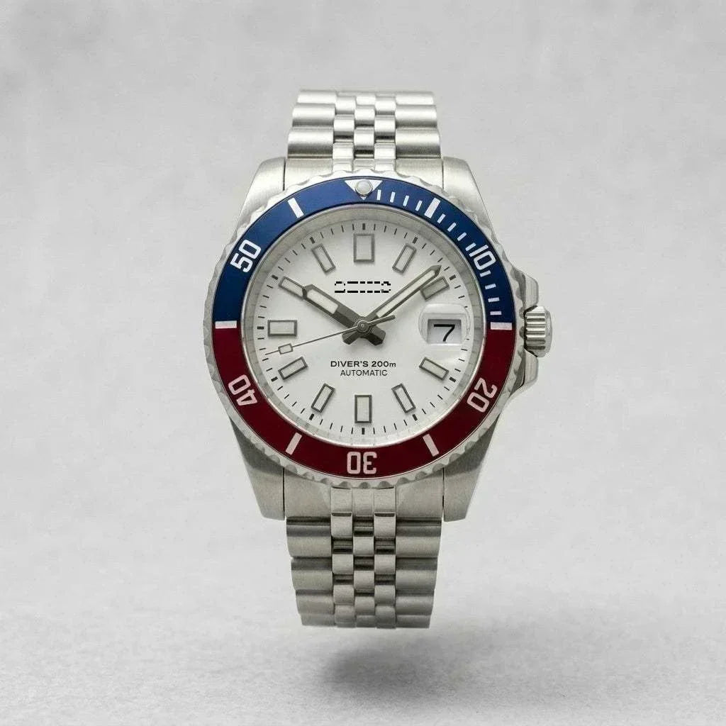 Seiko Mod Submariner Homage "Red Blue Superman"stainless steel bracelet and ceramic bezel by Modtime