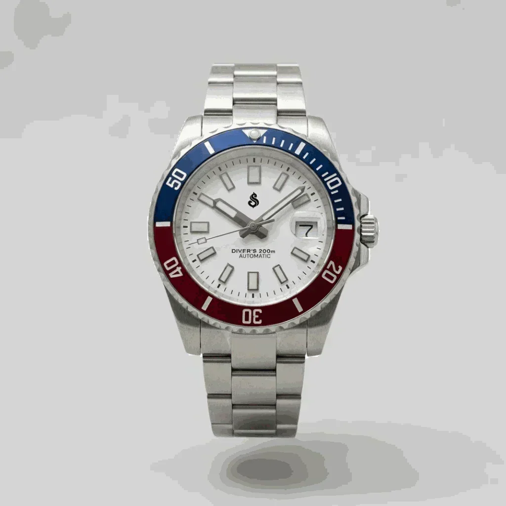 Seiko Mod Submariner Homage "Red Blue Superman"stainless steel bracelet and ceramic bezel by Modtime