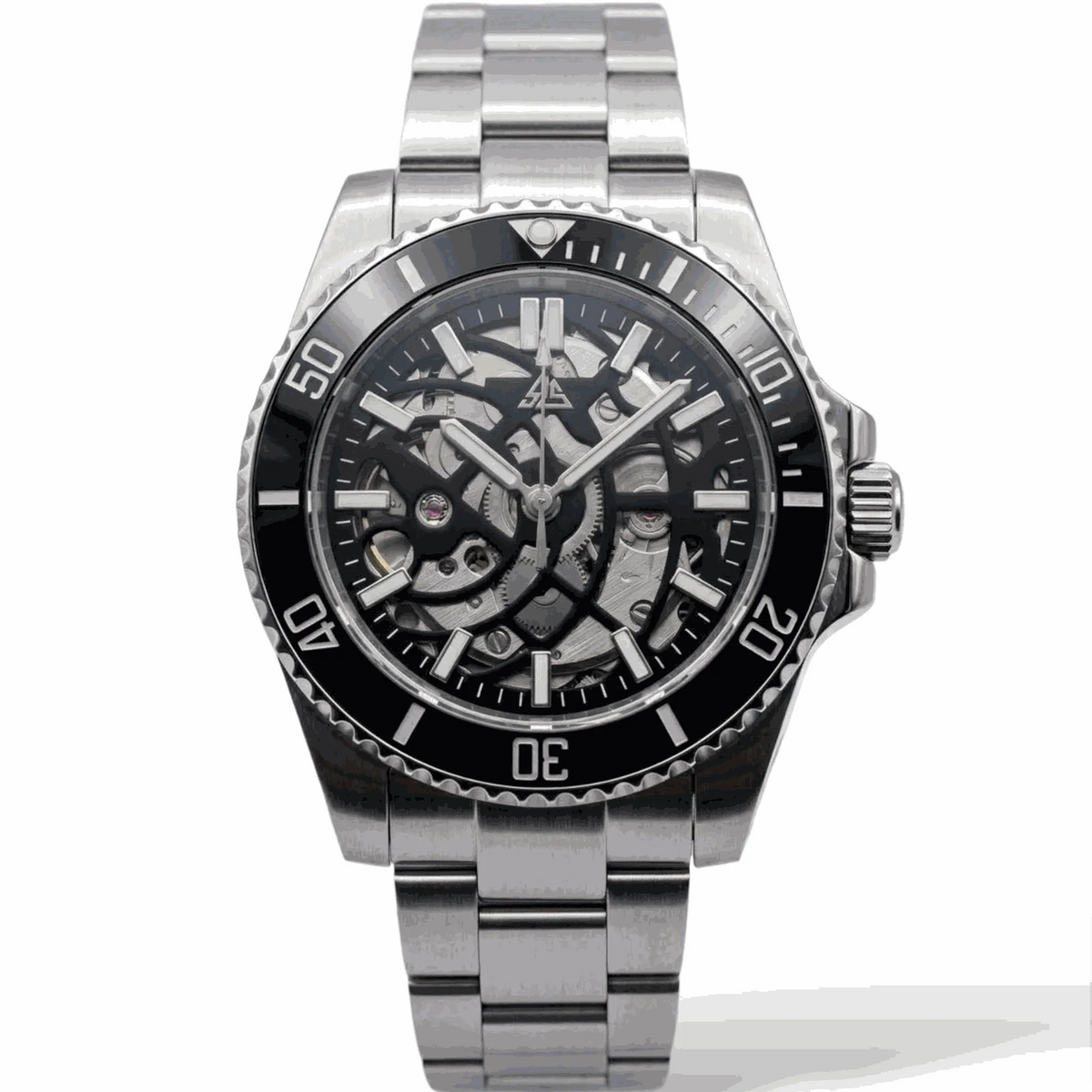 Seiko Mod Submariner Skeleton Watch Series Silver Black Dial built by Modtime Creations