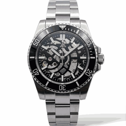 Seiko Mod Submariner Skeleton Watch Series Silver Black Dial built by Modtime Creations
