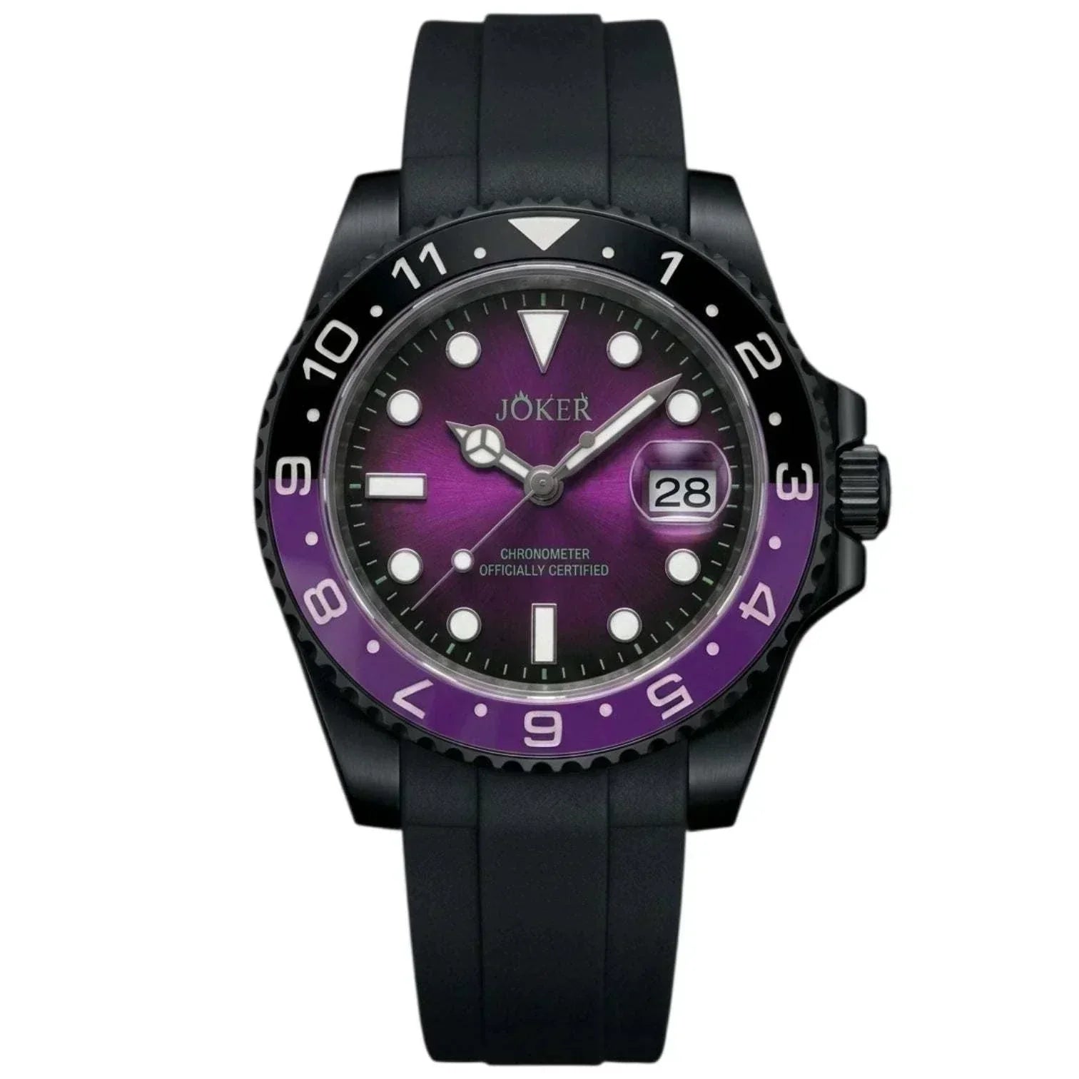 Seiko Mod Submariner purple and black Joker-themed diver watch with sapphire crystal and NH35 automatic movement