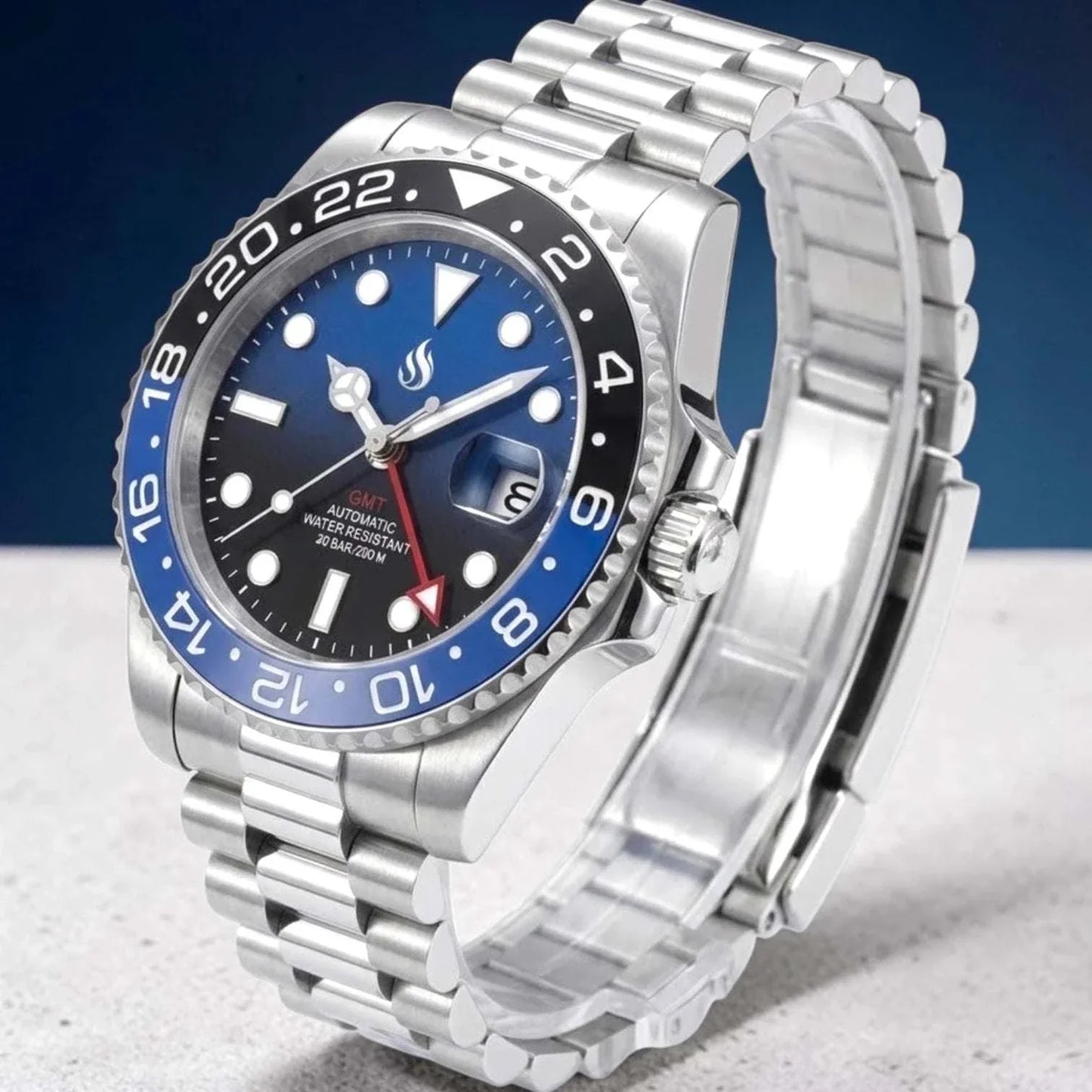 Seiko Mod Watch Black Blue Batman GMT Series - Modtime Creations