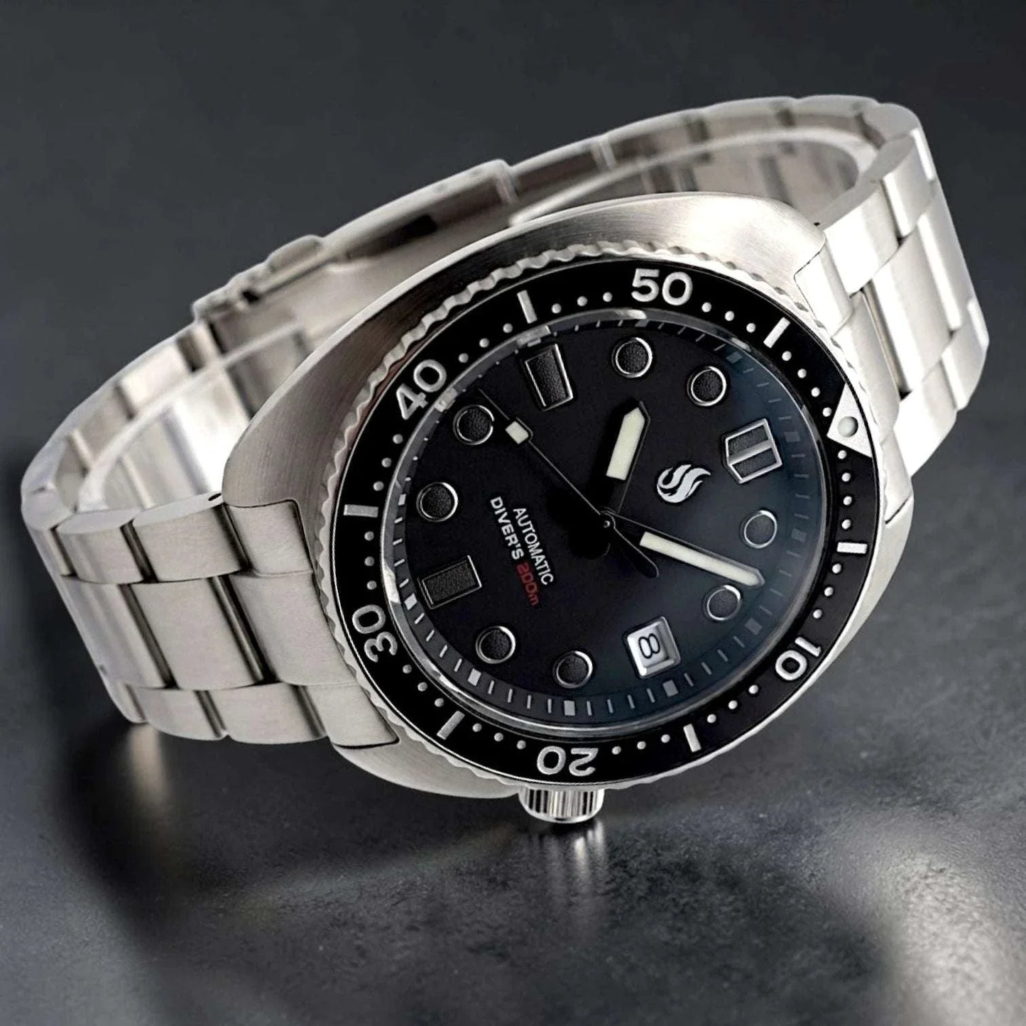 Seiko Mod Watch "Captain Willard" Turtle Case Black Dial built by Modtime Creations 