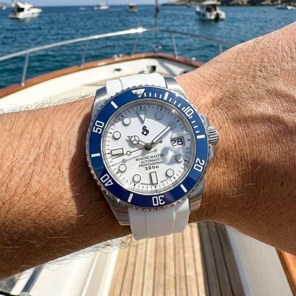 Seiko Mod Watch Submariner Series "Blue White" Diver - Modtime Creations 