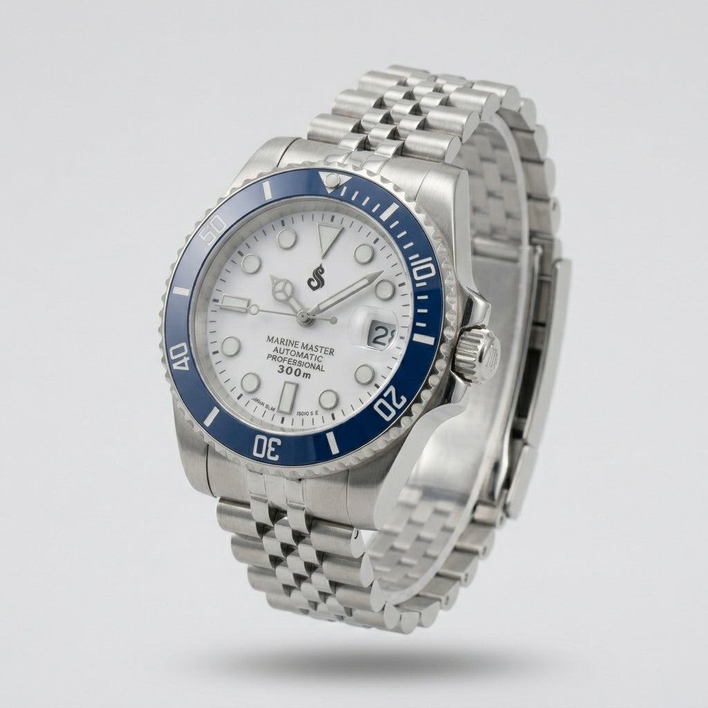 Seiko Mod Watch Submariner Series "Blue White" Diver - Modtime Creations 