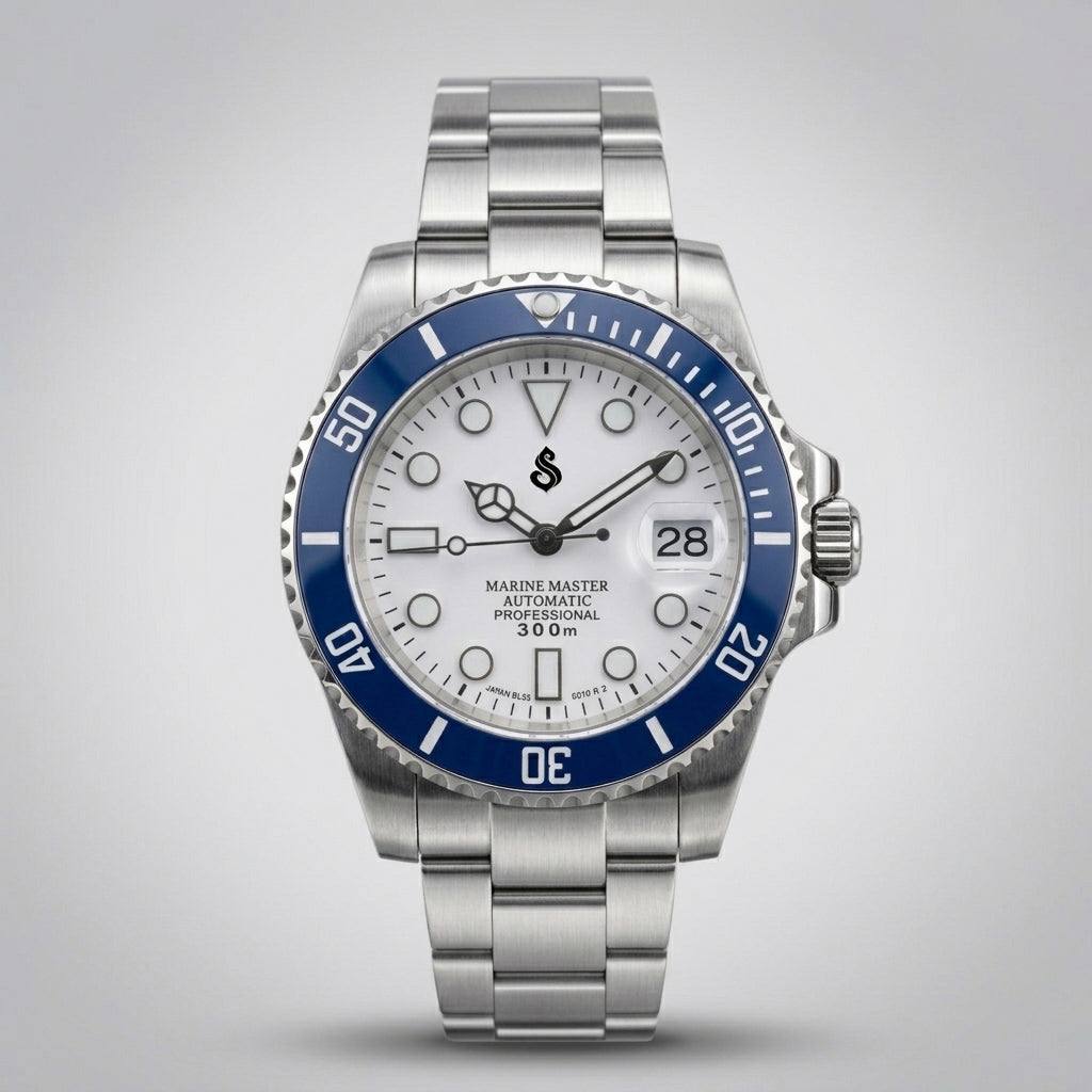 Seiko Mod Watch Submariner Series "Blue White" Diver - Modtime Creations 