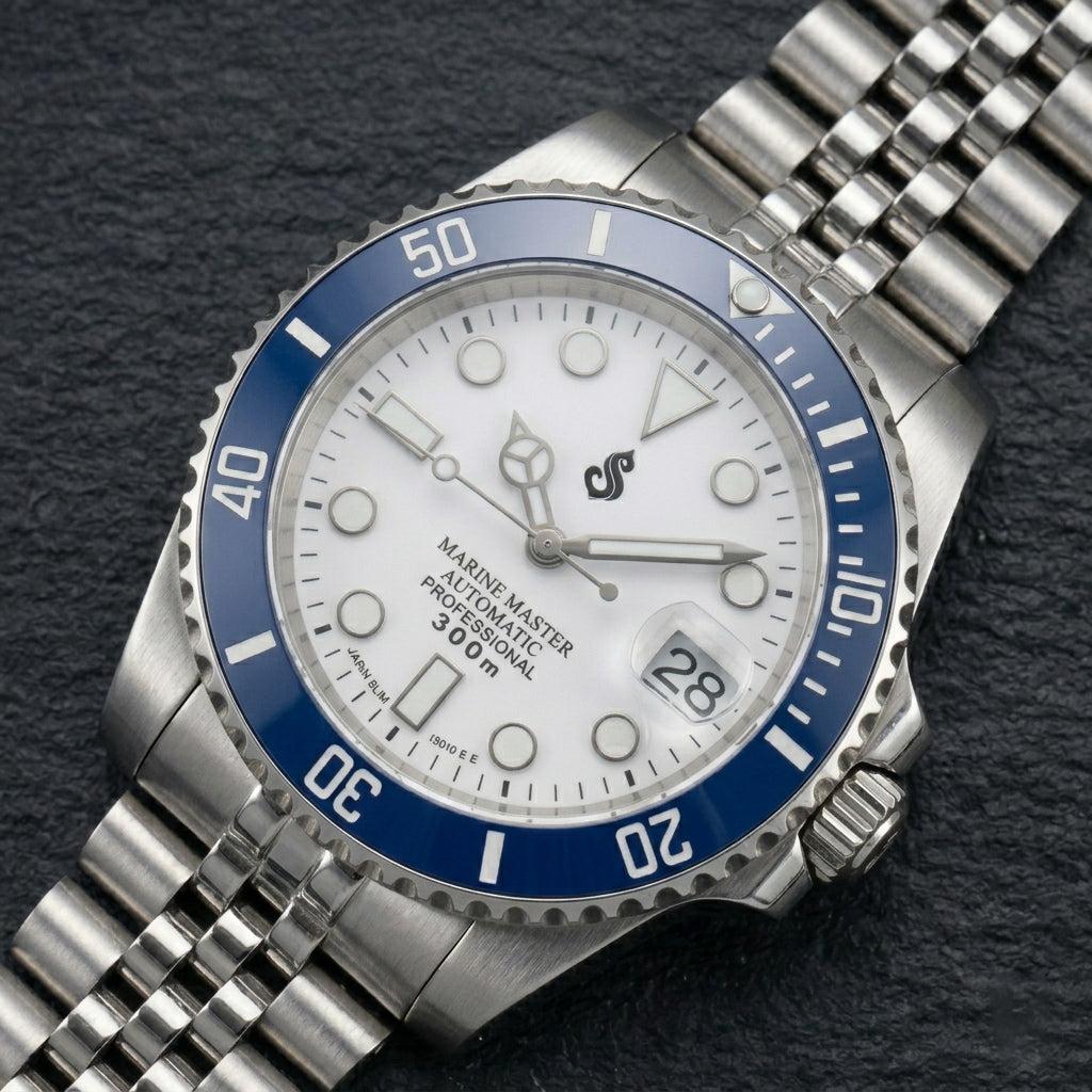 Seiko Mod Watch Submariner Series "Blue White" Diver - Modtime Creations 
