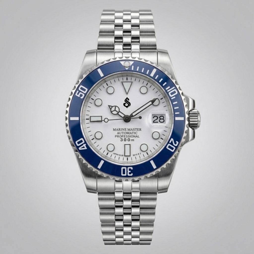 Seiko Mod Watch Submariner Series "Blue White" Diver - Modtime Creations 