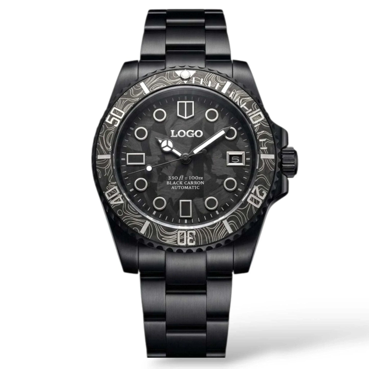 Seiko Mod Watches Black Carbon Fiber Yachtmaster Diver watch by Modtime Creations
