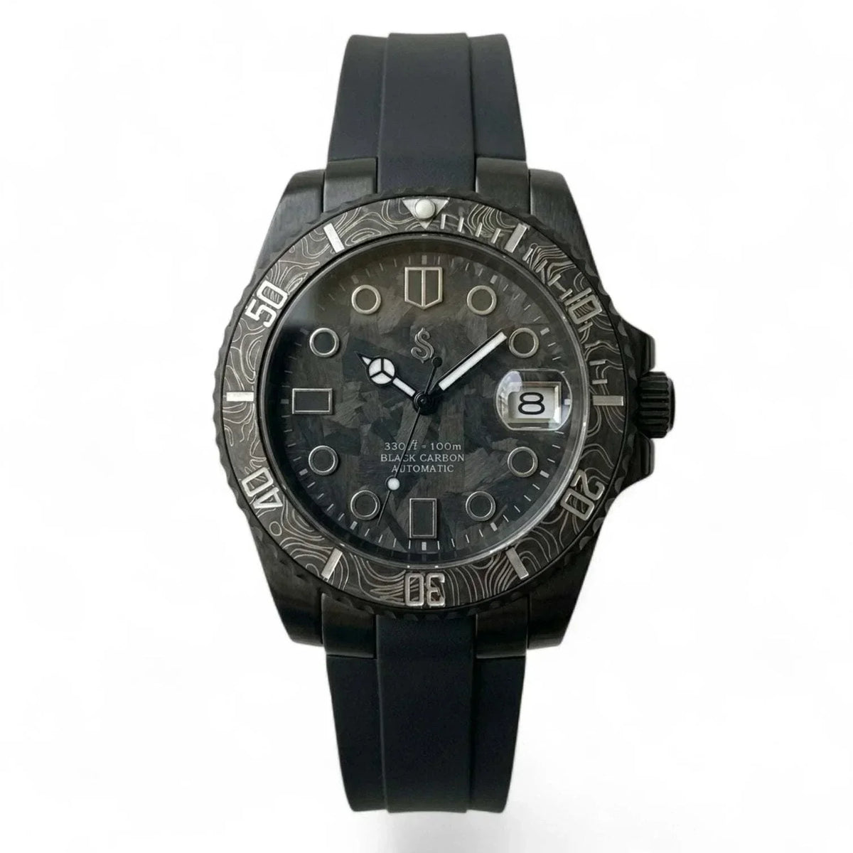 Seiko Mod Watches Black Carbon Fiber Yachtmaster Diver watch by Modtime Creations