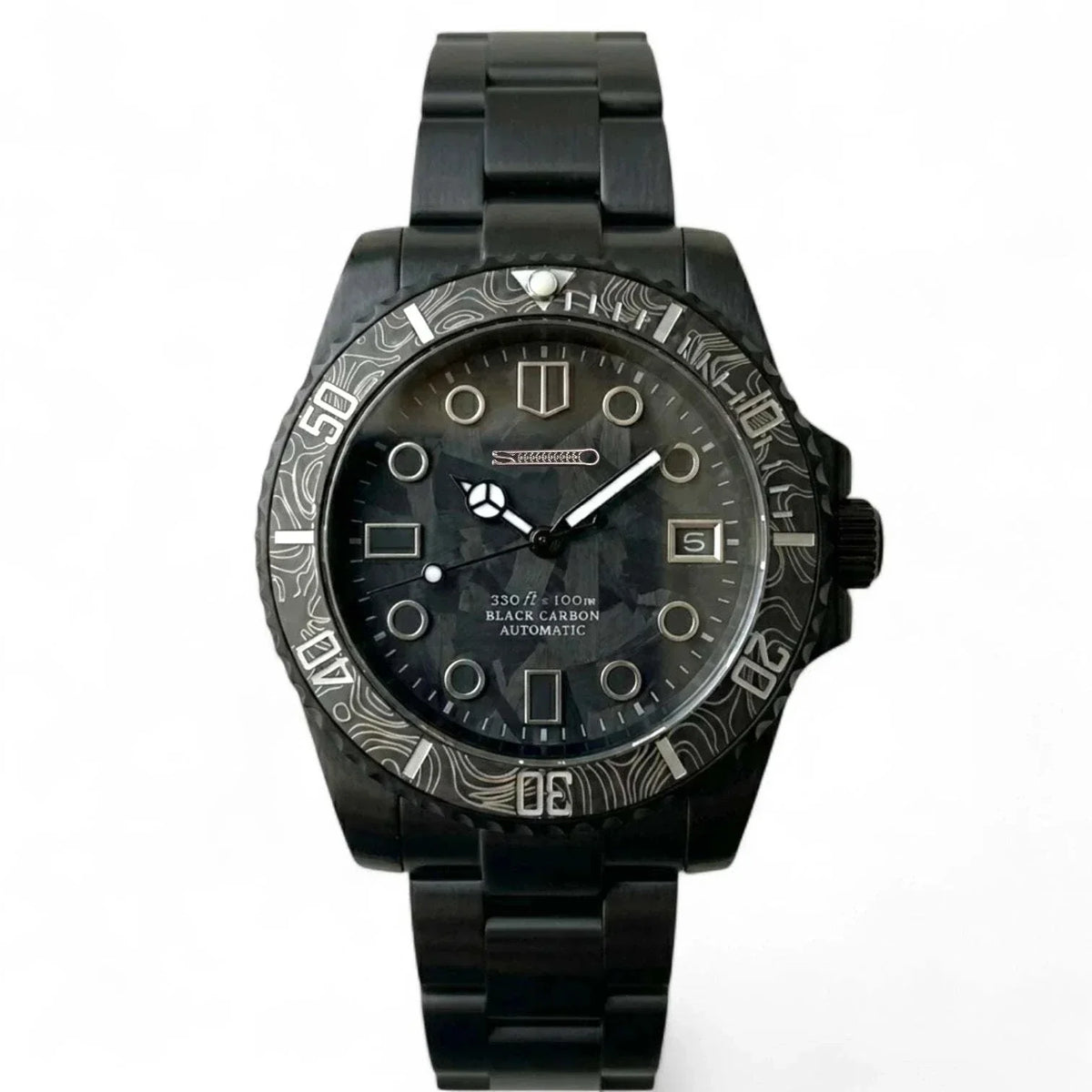 Seiko Mod Watches Black Carbon Fiber Yachtmaster Diver watch by Modtime Creations