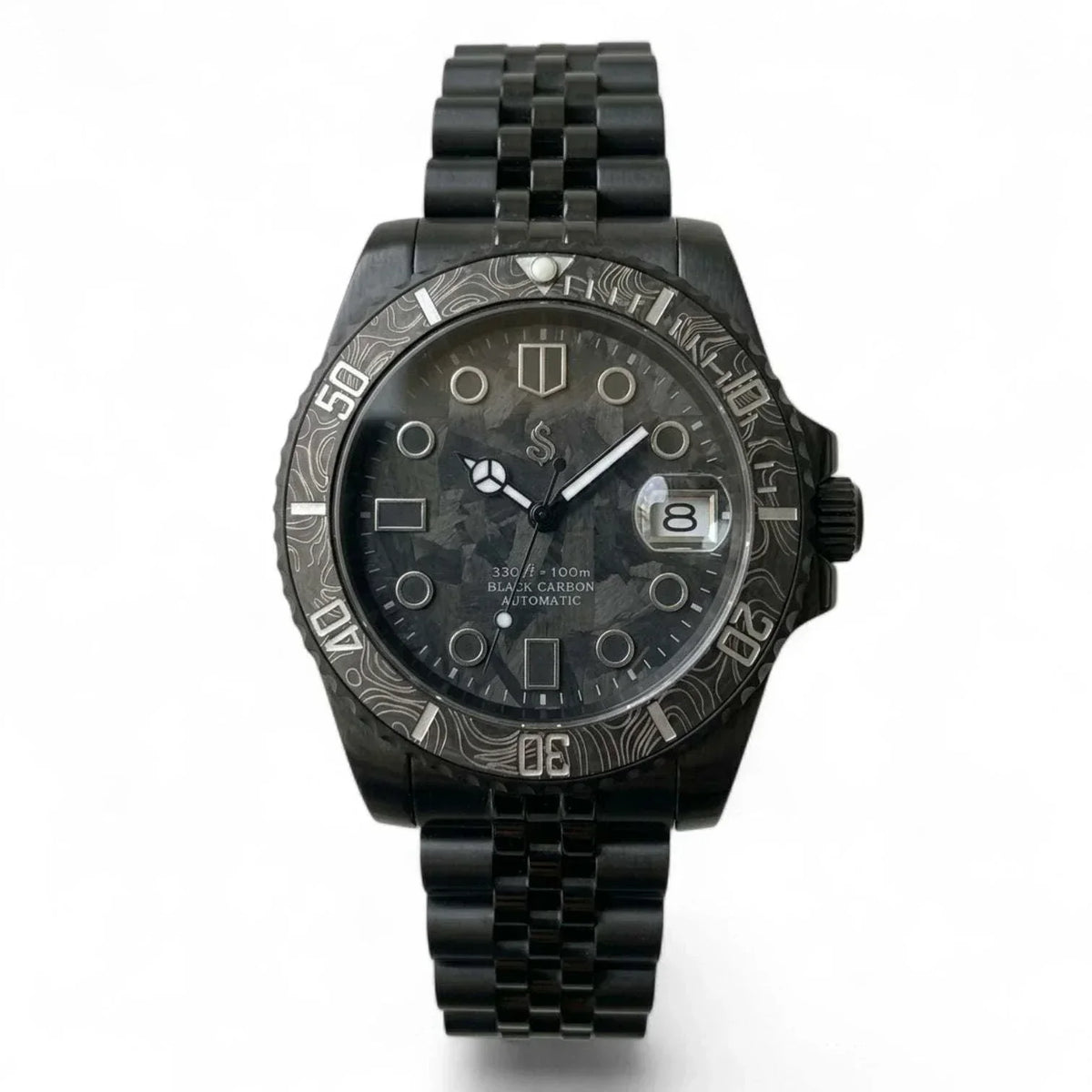 Seiko Mod Watches Black Carbon Fiber Yachtmaster Diver watch by Modtime Creations