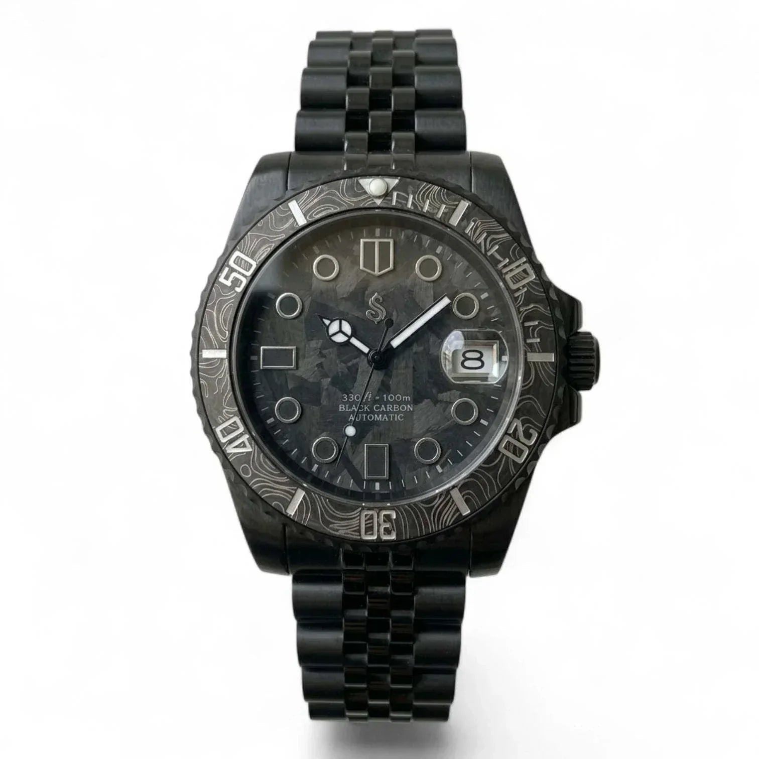 Seiko Mod Watches Black Carbon Fiber Yachtmaster Diver watch by Modtime Creations
