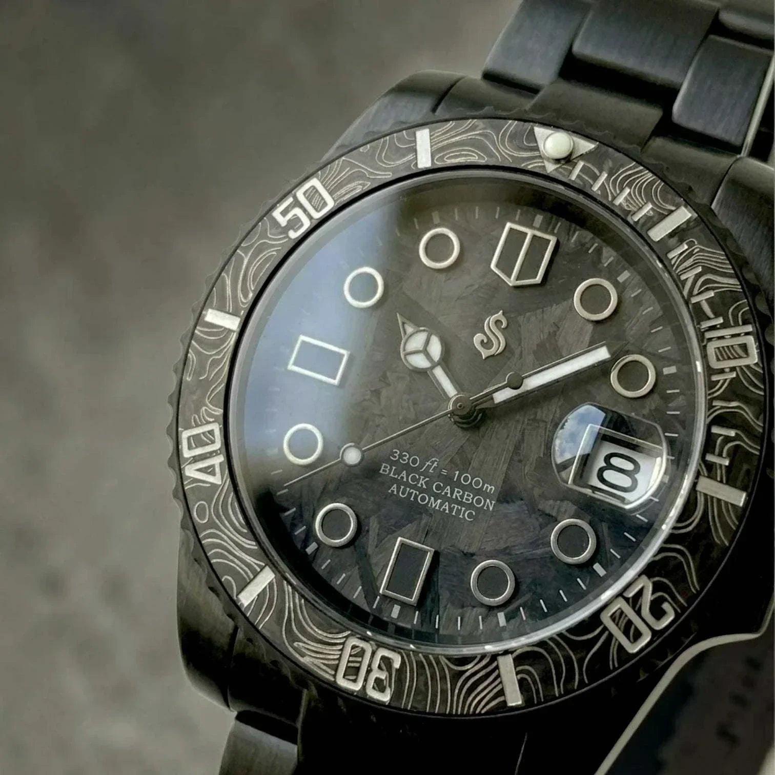 Seiko Mod Watches Black Carbon Fiber Yachtmaster Diver watch by Modtime Creations
