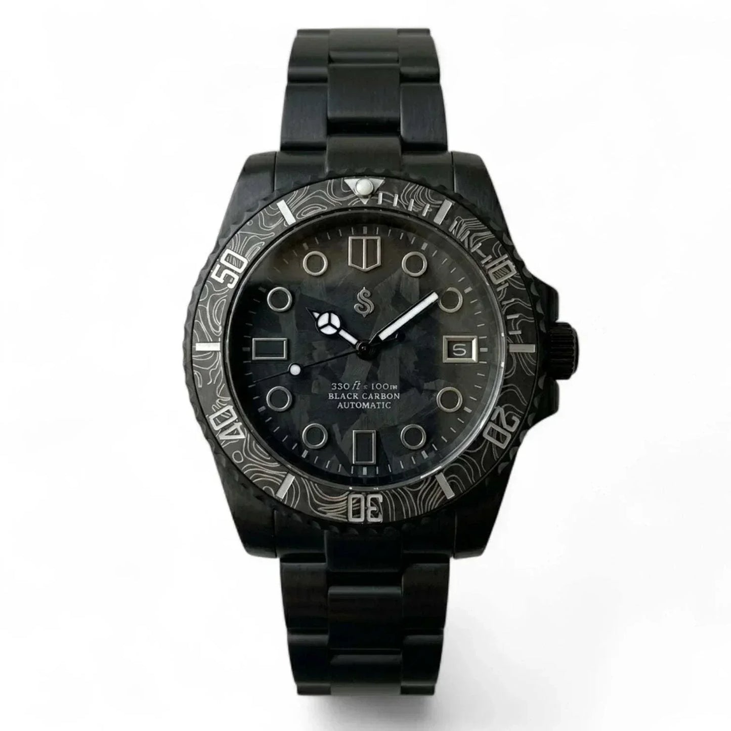 Seiko Mod Watches Black Carbon Fiber Yachtmaster Diver watch by Modtime Creations